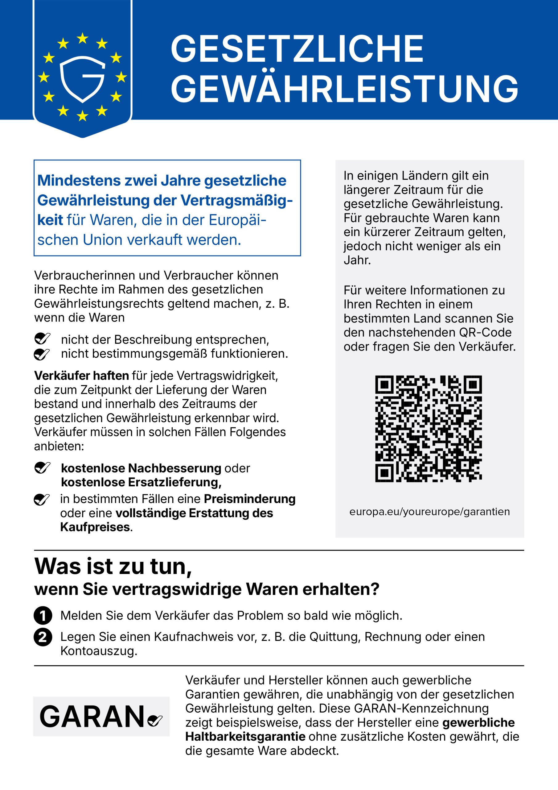 Informationen zur gesetzlichen Gewährleistung